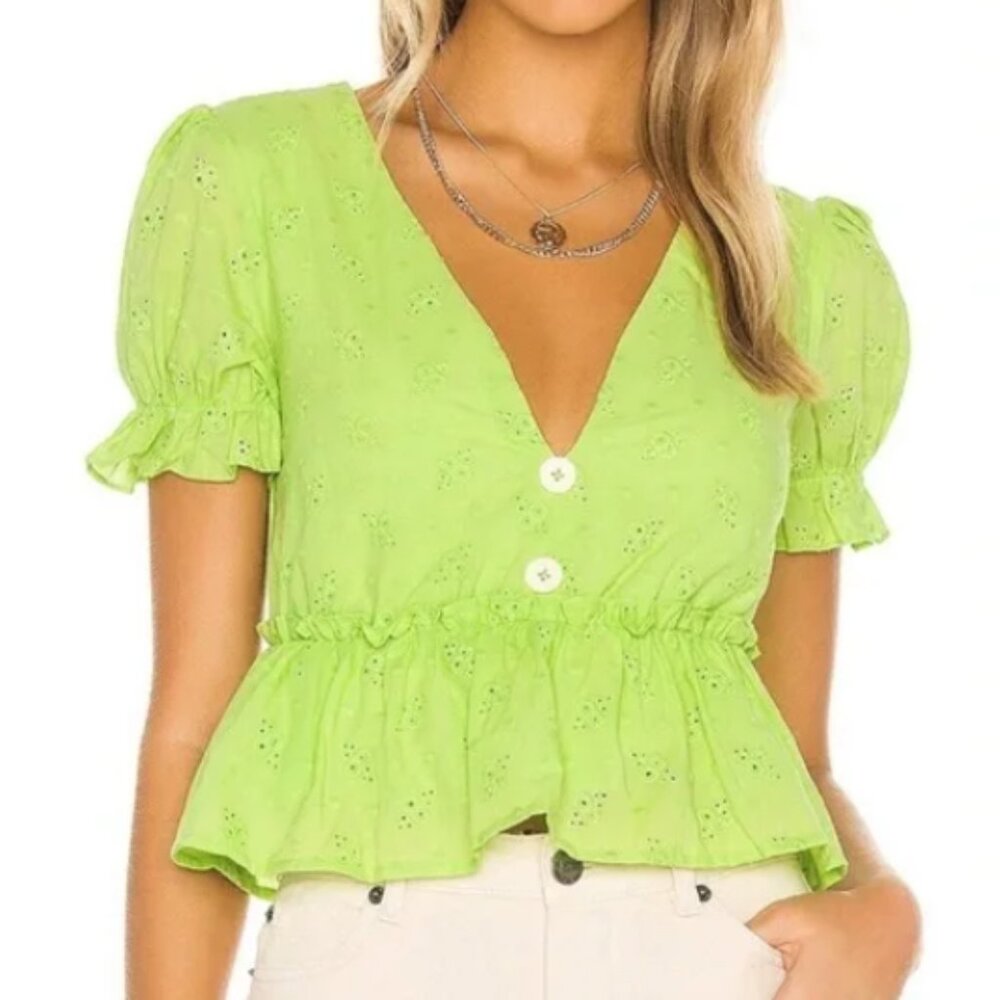 Line & Dot Lime Green Eyelet Crop Top